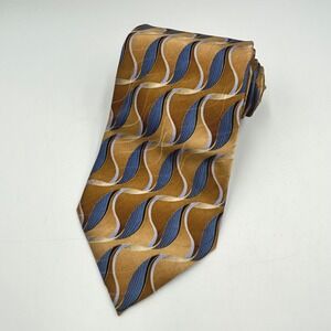 Boca Classics Necktie Gold Blue Men 100% Silk Abstract Wavy EUC 57 L x 3.75 W In